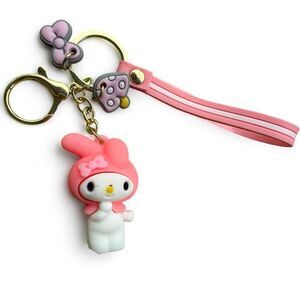 My Melody Pink Strap Keychain with Charms & Wristlet – Sanrio Kawaii Cute Gift